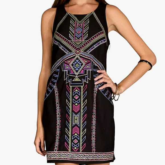 Flying Tomato Black Neon Aztec SouthWest Shift Pencil Short NWOT Dress Sz Small - Picture 1 of 11